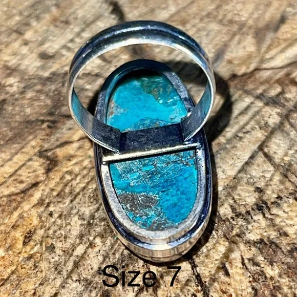 Oval Hubei Brown & Blue Turquoise Ring Size 7 - Picture 9 of 9